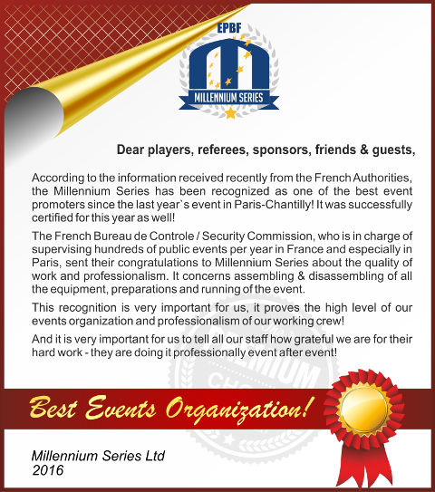 Millennium Series Organisation Certificate 2016