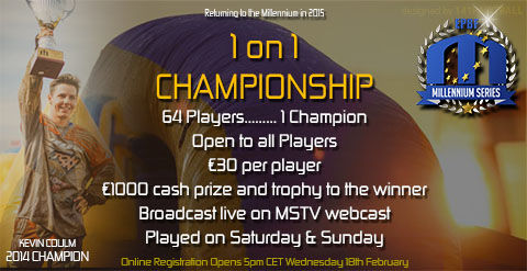 1 on 1 Championship online registration opens 5PM CET Wednesday, the 18th of February